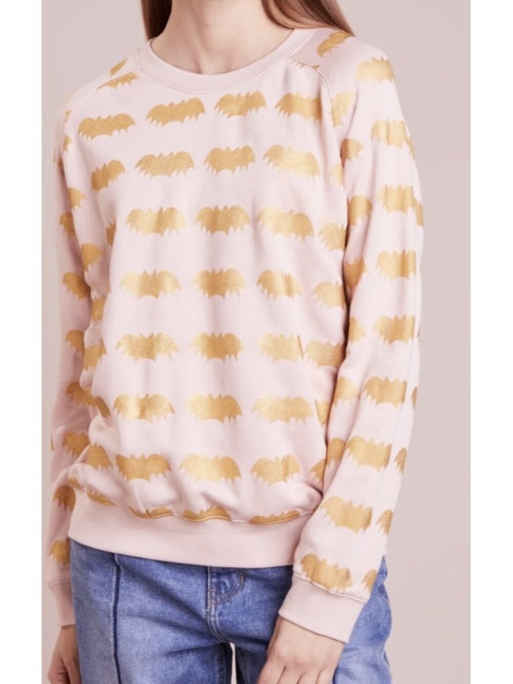 Zoe Karssen Metallic Gold Bat Print Pink Sweatshirt ( M )